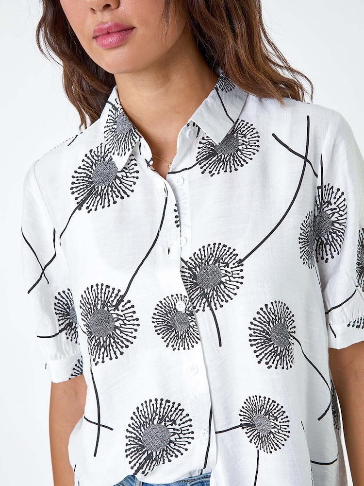 Roman White Cotton Blend Dandelion Print Shirt - Image 5 of 5