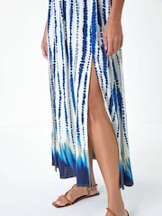 Roman Blue Tie Dye Shirred Bardot Maxi Dress - Image 5 of 5