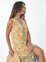 Roman Yellow Patchwork Print Tiered Maxi Dress - Image 1 of 5