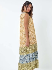 Roman Yellow Patchwork Print Tiered Maxi Dress - Image 3 of 5