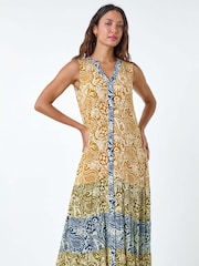 Roman Yellow Patchwork Print Tiered Maxi Dress - Image 4 of 5