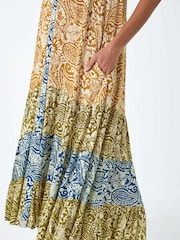 Roman Yellow Patchwork Print Tiered Maxi Dress - Image 5 of 5