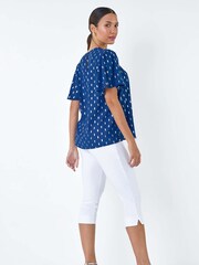 Roman Blue Metallic Foil Spot Print Top - Image 3 of 5