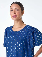 Roman Blue Metallic Foil Spot Print Top - Image 4 of 5