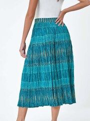 Roman Blue Crinkle 100% Cotton Metallic Foil Midi Skirt - Image 3 of 5