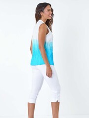 Roman Blue Ombre Embroidered Cotton Crinkle 100% Cotton Blouse - Image 3 of 5