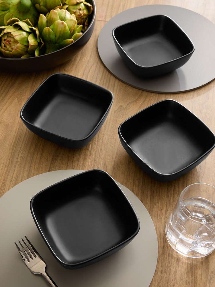 Black Square Set of 4 Cereal Bowls - Image 1 of 4