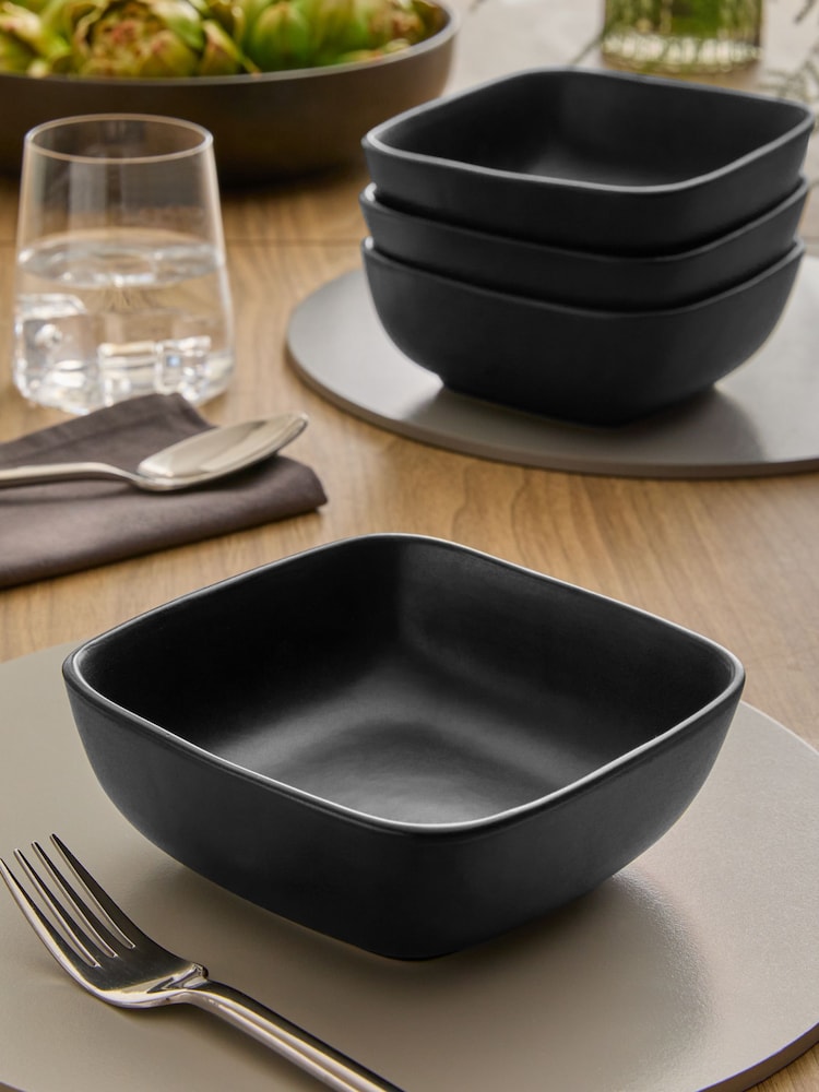 Black Square Set of 4 Cereal Bowls - Image 2 of 4