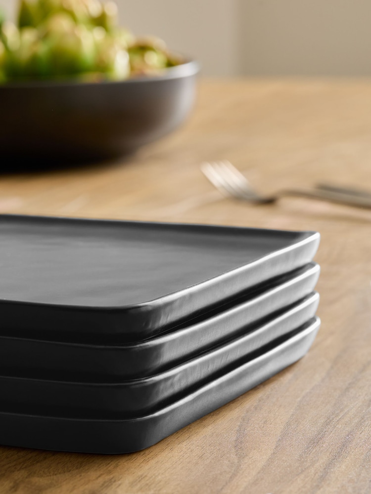 Black Square Set of 4 Dinner Plates - Image 3 of 4