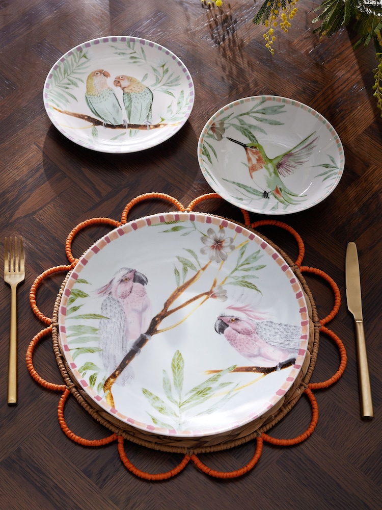 12 Piece Multi Colour Love Birds Dinner Set - Image 3 of 6