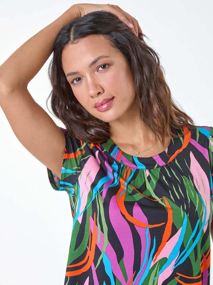 Roman Multi Contrast Leaf Print Stretch T-Shirt - Image 1 of 5