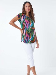 Roman Multi Contrast Leaf Print Stretch T-Shirt - Image 4 of 5