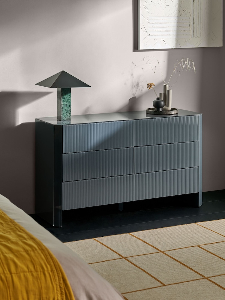 MADE.COM Blue Glass Eleni 6 Drawer Wide Chest of Drawers - Image 1 of 6