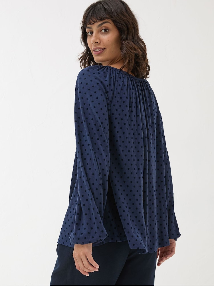 FatFace Lily Blue Navy Spot Top - Image 2 of 5