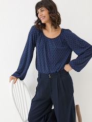 FatFace Lily Blue Navy Spot Top - Image 3 of 5