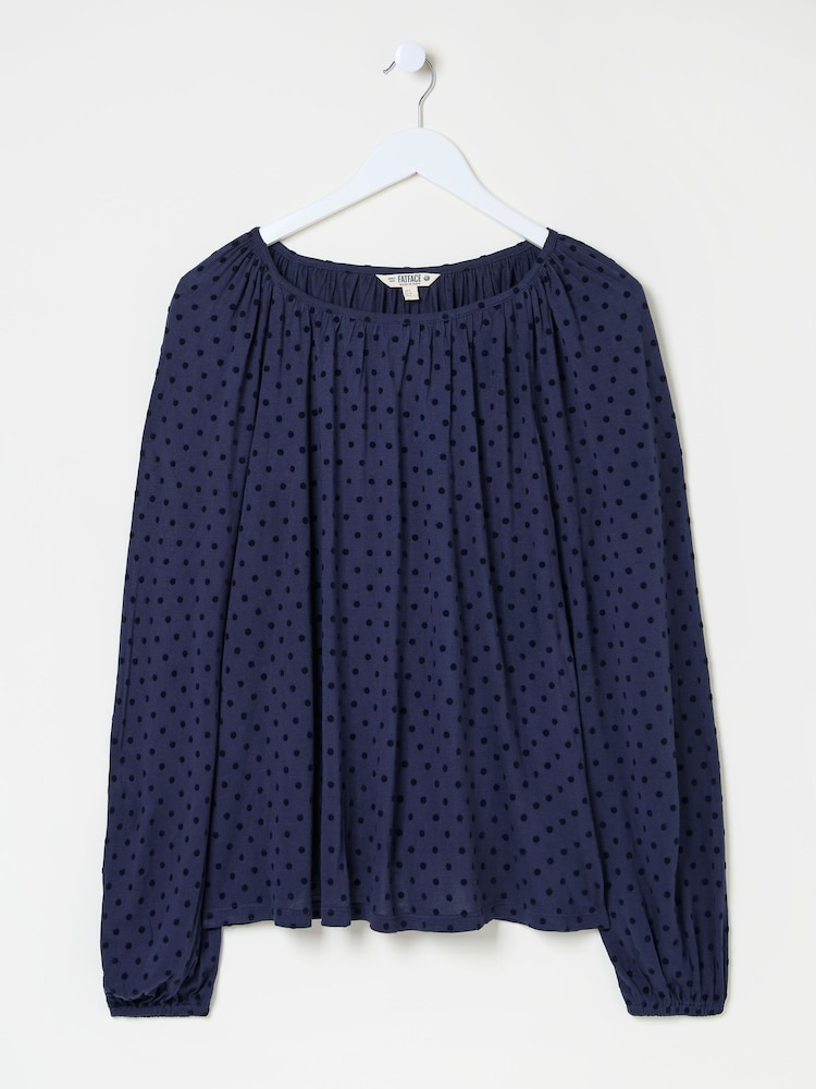 FatFace Lily Blue Navy Spot Top - Image 5 of 5