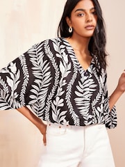 Friends Like These Black/White 3/4 Sleeve Button Through Blouse - Image 2 of 4
