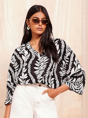 Friends Like These Black/White 3/4 Sleeve Button Through Blouse - Image 3 of 4