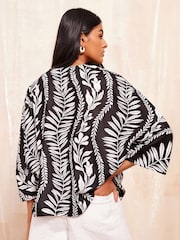 Friends Like These Black/White 3/4 Sleeve Button Through Blouse - Image 4 of 4