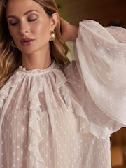 Friends Like These White Long Sleeve High Neck Ruffle Front Blouse - Image 2 of 4