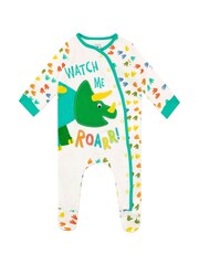Harry Bear White Dinosaur Watch Me Roar 100% Cotton Sleepsuit - Image 1 of 3