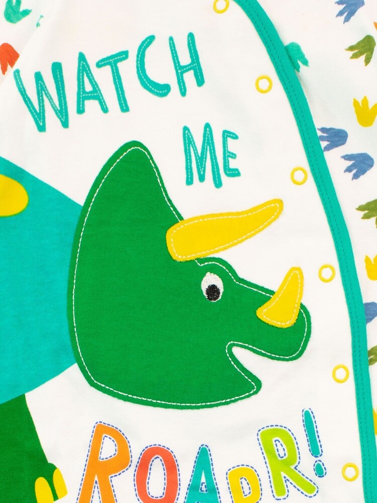 Harry Bear White Dinosaur Watch Me Roar 100% Cotton Sleepsuit - Image 2 of 3