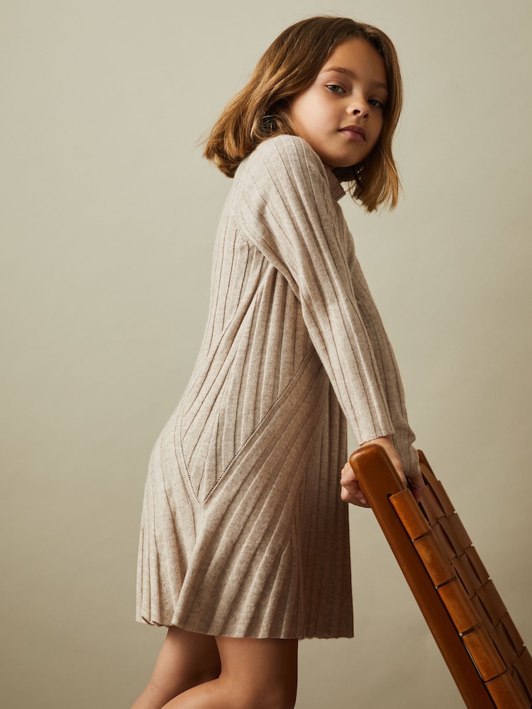 Reiss Oatmeal Cady 9-13 yrs Knitted Roll Neck Dress - Image 1 of 4