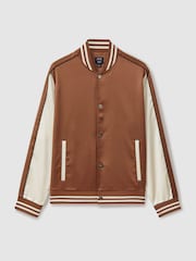 Reiss Tobacco/Ecru Almo Ché Satin Effect Embroidered Bomber Jacket - Image 2 of 5