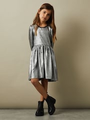 Reiss Silver Joy 9-13 yrs Metallic Fit and Flare Dress - Image 1 of 4