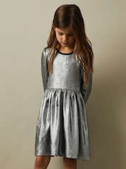 Reiss Silver Joy 9-13 yrs Metallic Fit and Flare Dress - Image 3 of 4