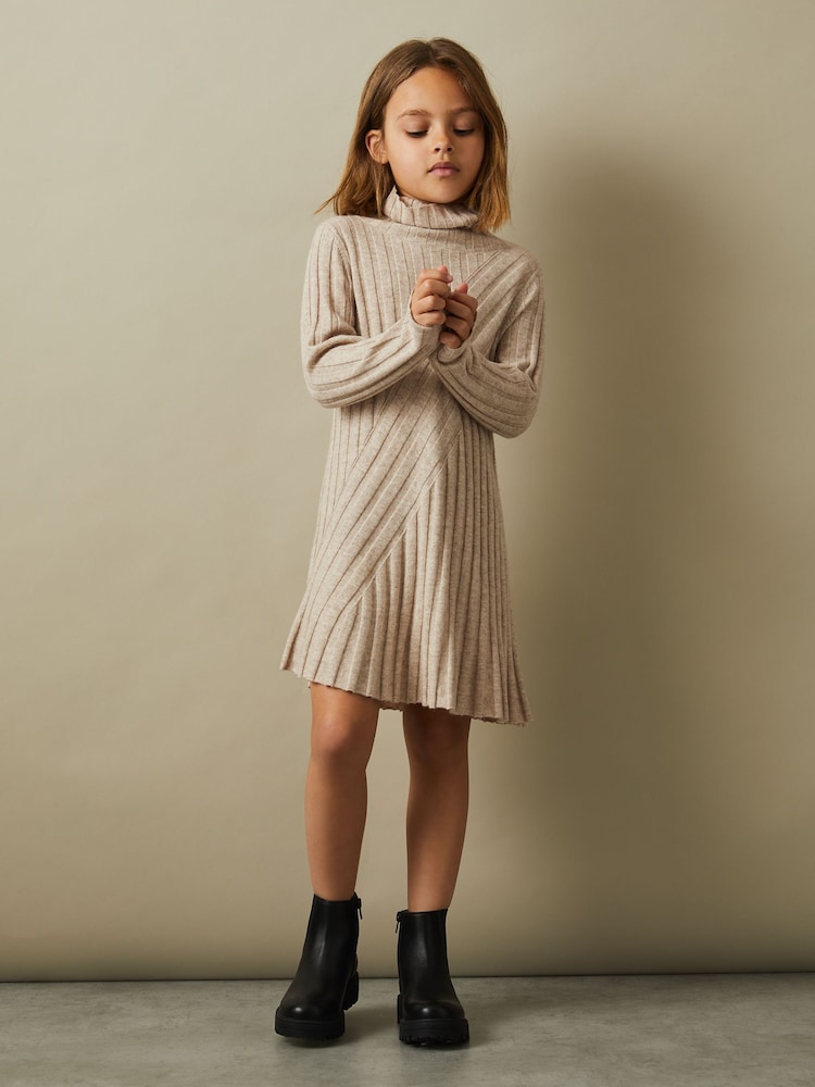 Reiss Oatmeal Cady 4-9 yrs Knitted Roll Neck Dress - Image 1 of 4