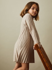 Reiss Oatmeal Cady 4-9 yrs Knitted Roll Neck Dress - Image 3 of 4