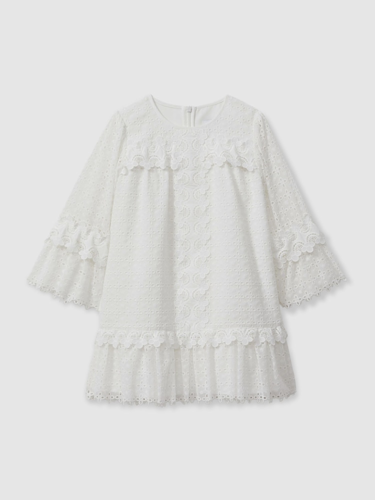 Reiss Ivory Zadie 4-9 yrs Lace Flared Sleeve Dress - Image 2 of 4