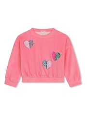 Billieblush Pink Sequin Heart Print Fleece Sweatshirt - Image 3 of 5