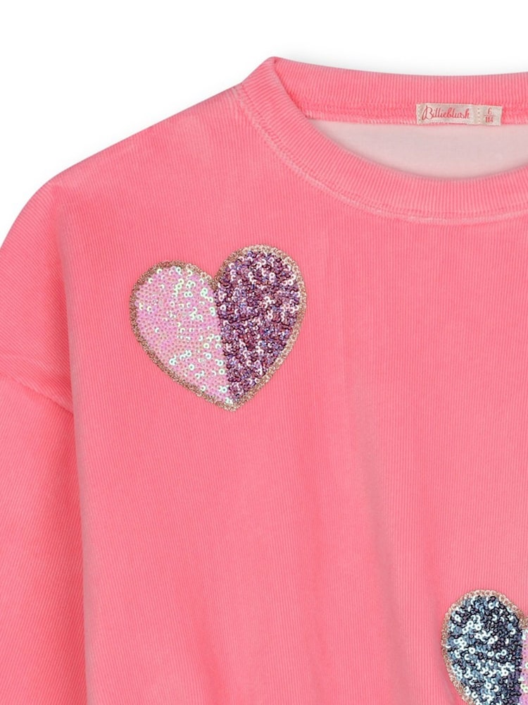 Billieblush Pink Sequin Heart Print Fleece Sweatshirt - Image 5 of 5
