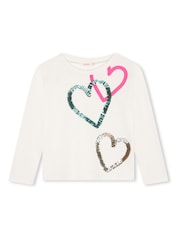 Billieblush Sequin Heart Long Sleeve 100% Cotton White T-Shirt - Bild 1 von 2