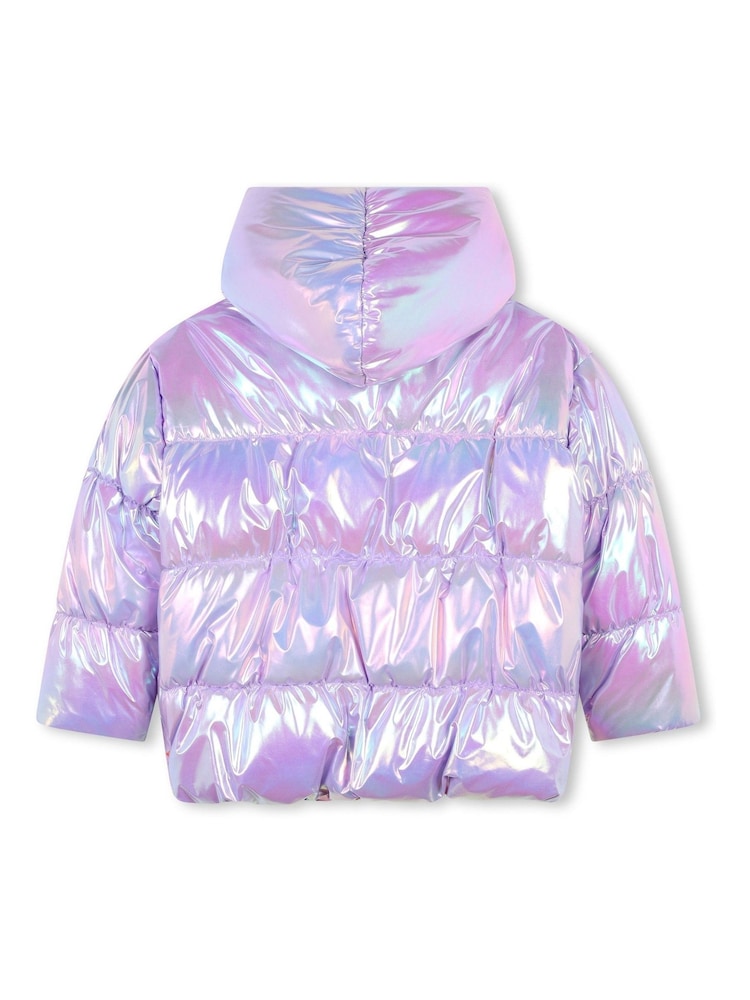 Billieblush Oversized Purple Heart Print Hooded Puffer Coat - Image 3 of 3