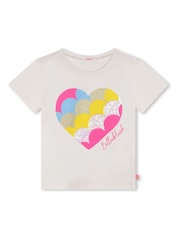 Weiß - Billieblush Kurzarm-T-Shirt mit Glitzerdesign, Herz und Logo aus 100 % Baumwolle - Bild 1 von 3