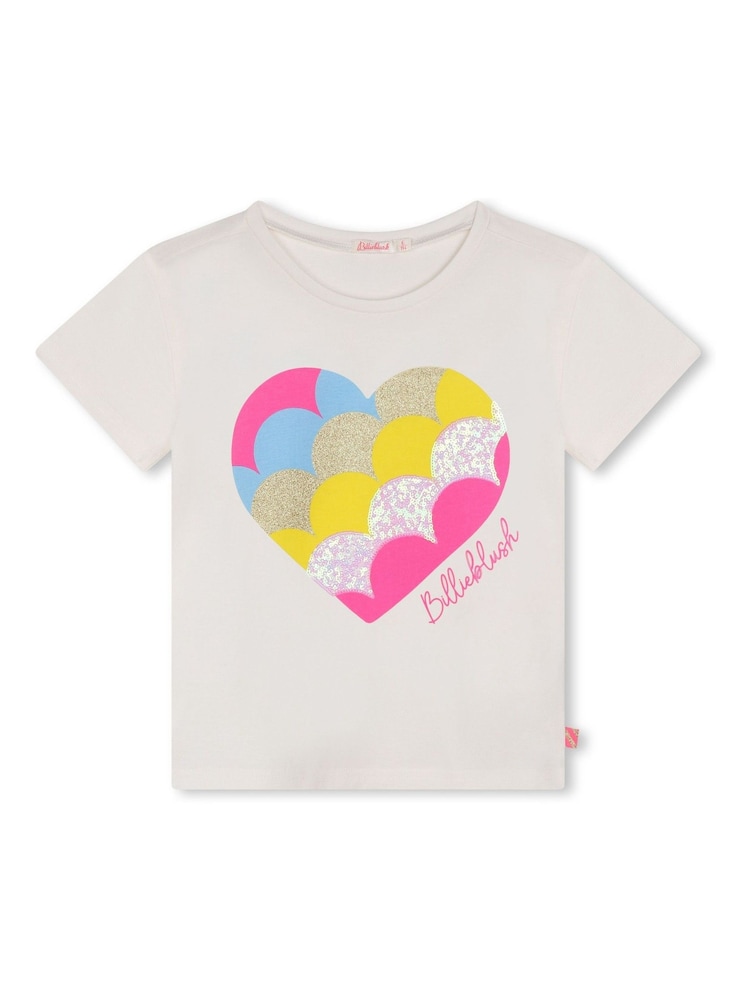 Billieblush 100% Cotton Glitter Heart Logo Print Short Sleeve T-Shirt - Image 1 of 3 Billieblush 100% Cotton Glitter Heart Logo Print Short Sleeve T-Shirt - Image 1 of 3
