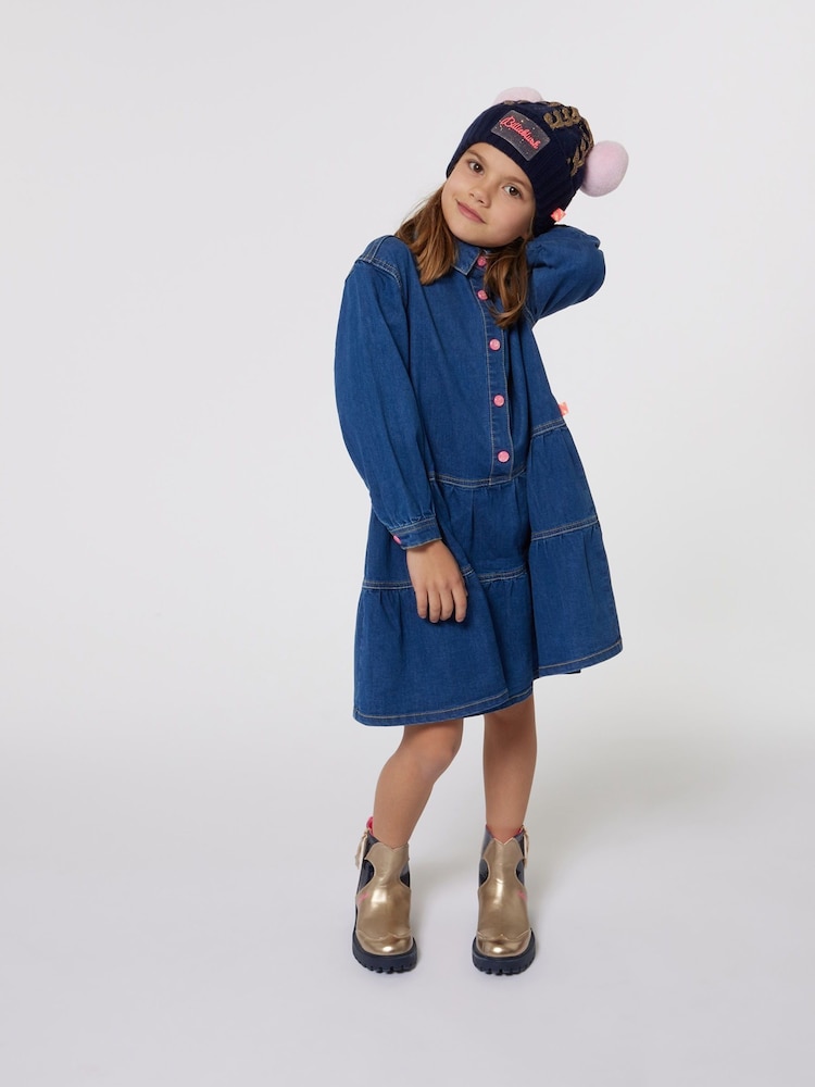 Billieblush Blue Denim Shirt Dress With Logo Back Print - Image 1 of 4 Billieblush Blue Denim Shirt Dress With Logo Back Print - Image 1 of 4