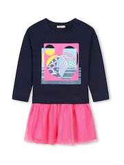 Billieblush Blue Long Sleeve 100% Cotton 2-in-1 Dress with Tutu Skirt - Bild 1 von 2