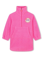 Billieblush Pink Quauter Zip Fluffy Textured Jumper Dress With Front Pocket - Image 2 of 3