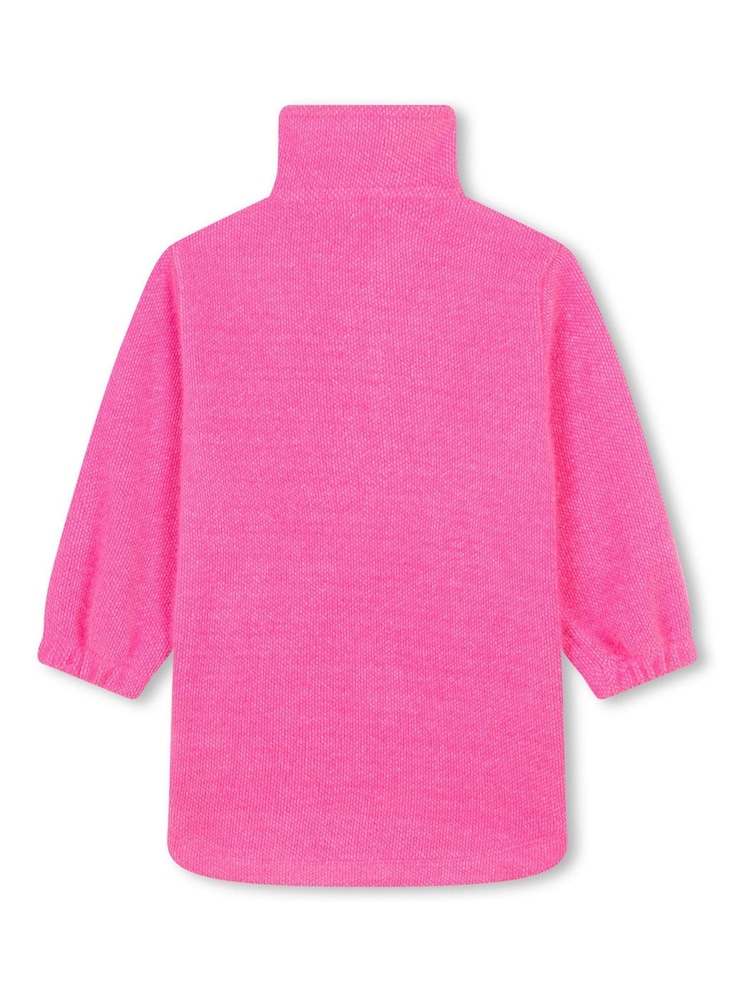 Billieblush Pink Quauter Zip Fluffy Textured Jumper Dress With Front Pocket - Image 3 of 3 Billieblush Pink Quauter Zip Fluffy Textured Jumper Dress With Front Pocket - Image 3 of 3