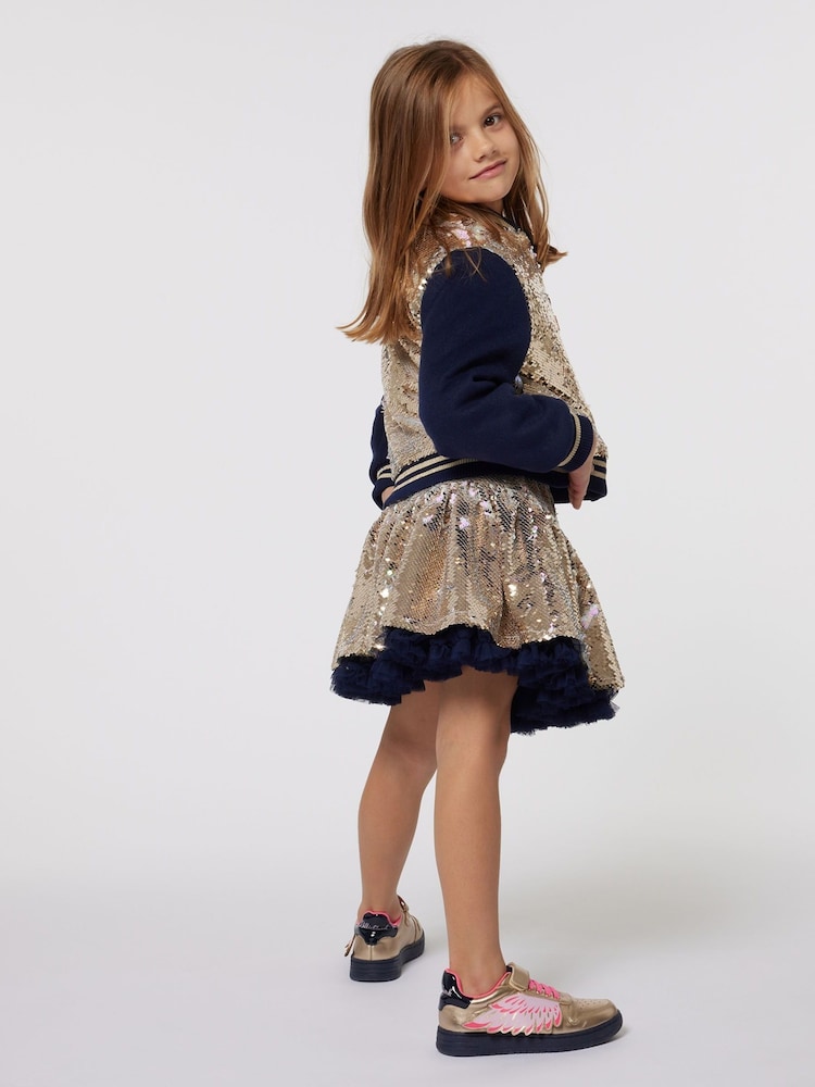Billieblush Gold Glitter Sequin Mesh Lined Party Skirt - Image 1 of 4