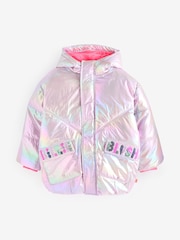 Billieblush Iridescent Metalic Logo Hooded Puffer Coat - Image 1 of 5