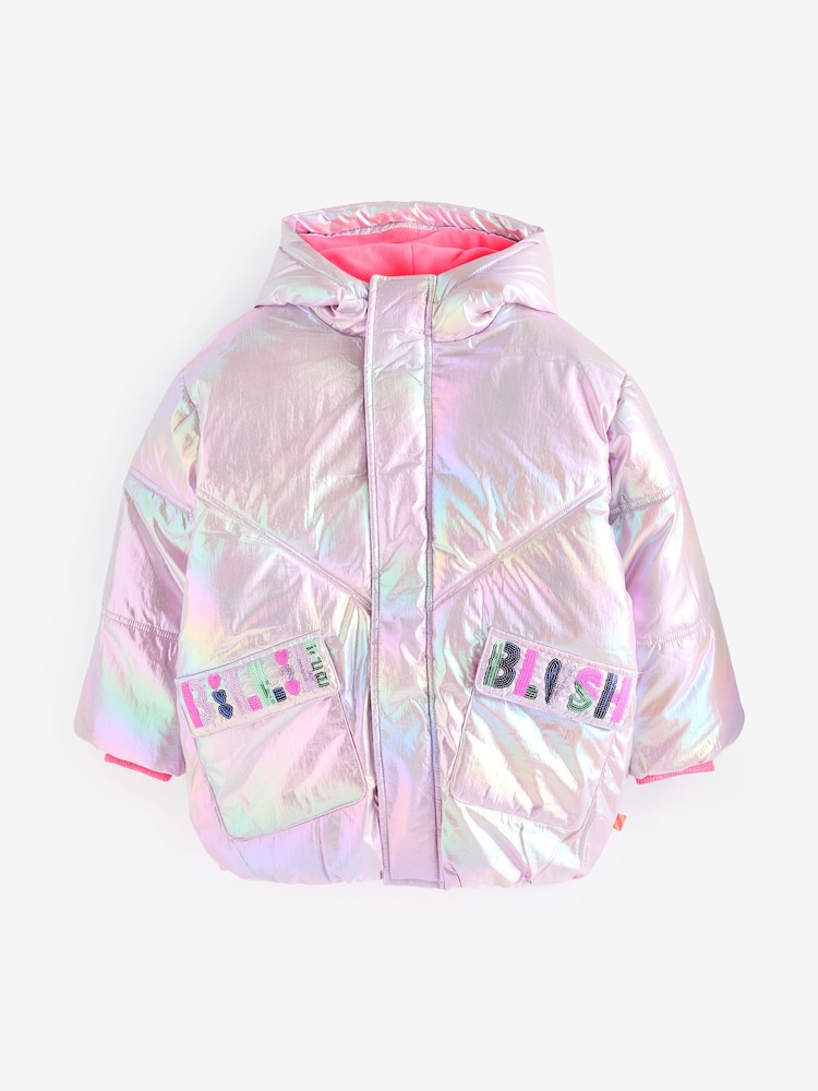 Billieblush Iridescent Metalic Logo Hooded Puffer Coat - Image 1 of 5 Billieblush Iridescent Metalic Logo Hooded Puffer Coat - Image 1 of 5