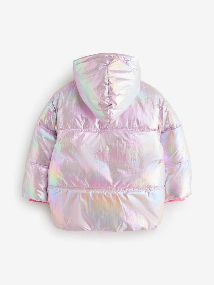 Billieblush Iridescent Metalic Logo Hooded Puffer Coat - Image 2 of 5 Billieblush Iridescent Metalic Logo Hooded Puffer Coat - Image 2 of 5