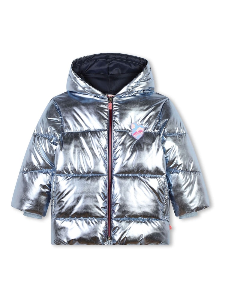 Billieblush Iridescent Metalic Logo Hooded Puffer Coat - Image 1 of 2 Billieblush Iridescent Metalic Logo Hooded Puffer Coat - Image 1 of 2