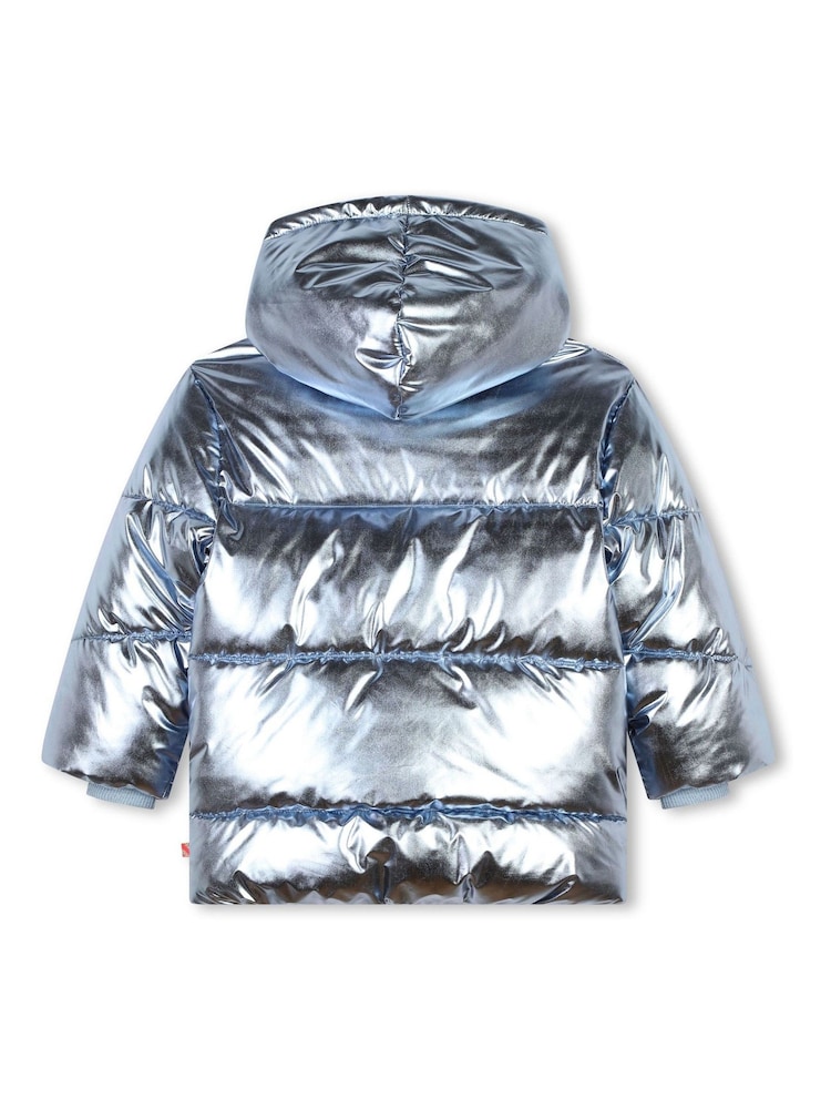 Billieblush Iridescent Metalic Logo Hooded Puffer Coat - Image 2 of 2 Billieblush Iridescent Metalic Logo Hooded Puffer Coat - Image 2 of 2