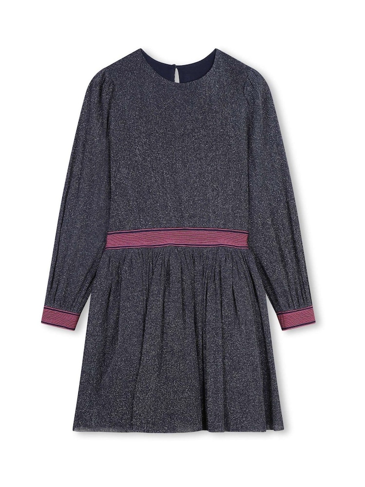Billieblush Blue Glitter Long Sleeve Mesh Dress - Image 1 of 3